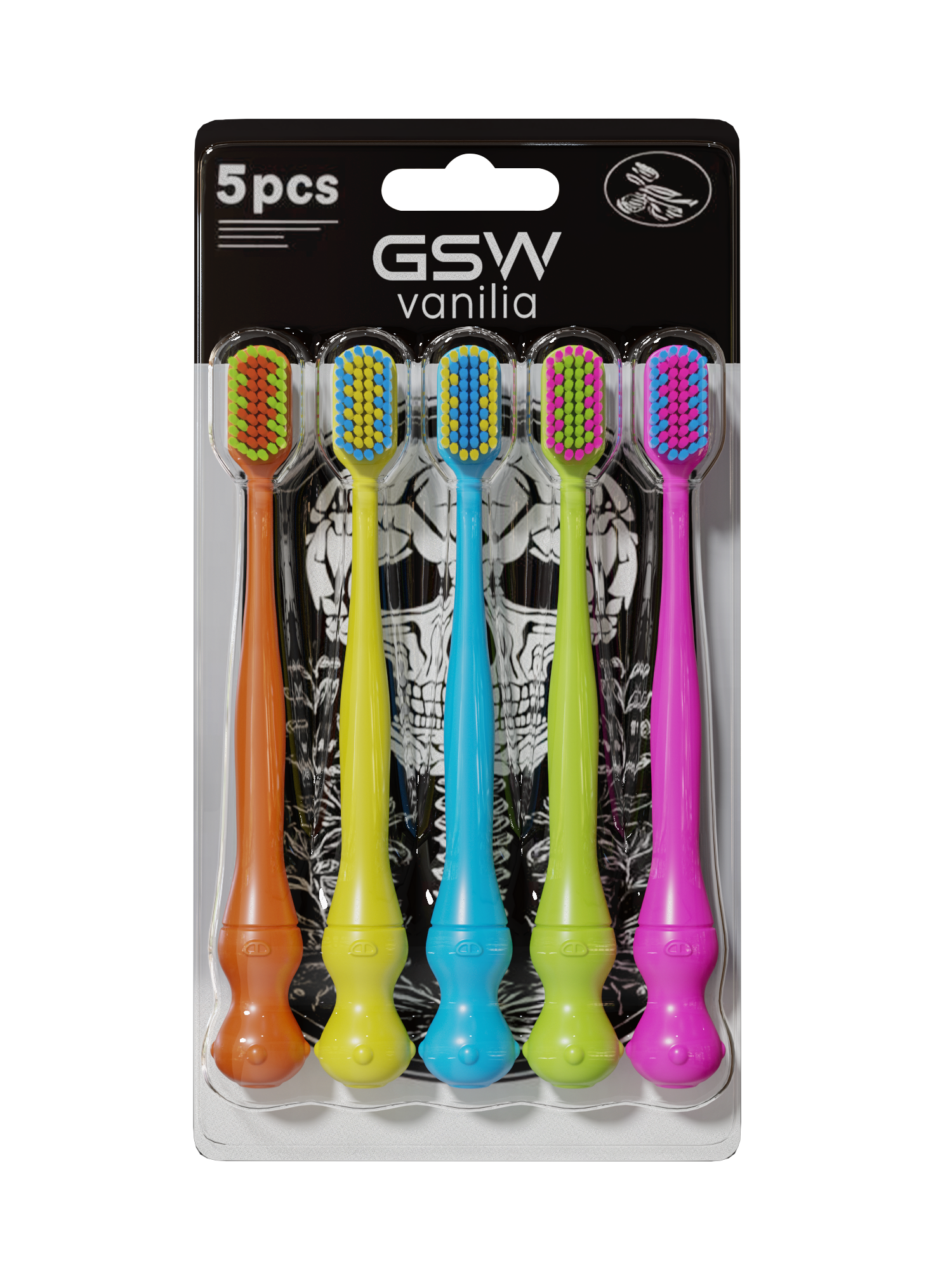 Customizable 5-Pack Adult Toothbrush Set with Dual-Color Bristles