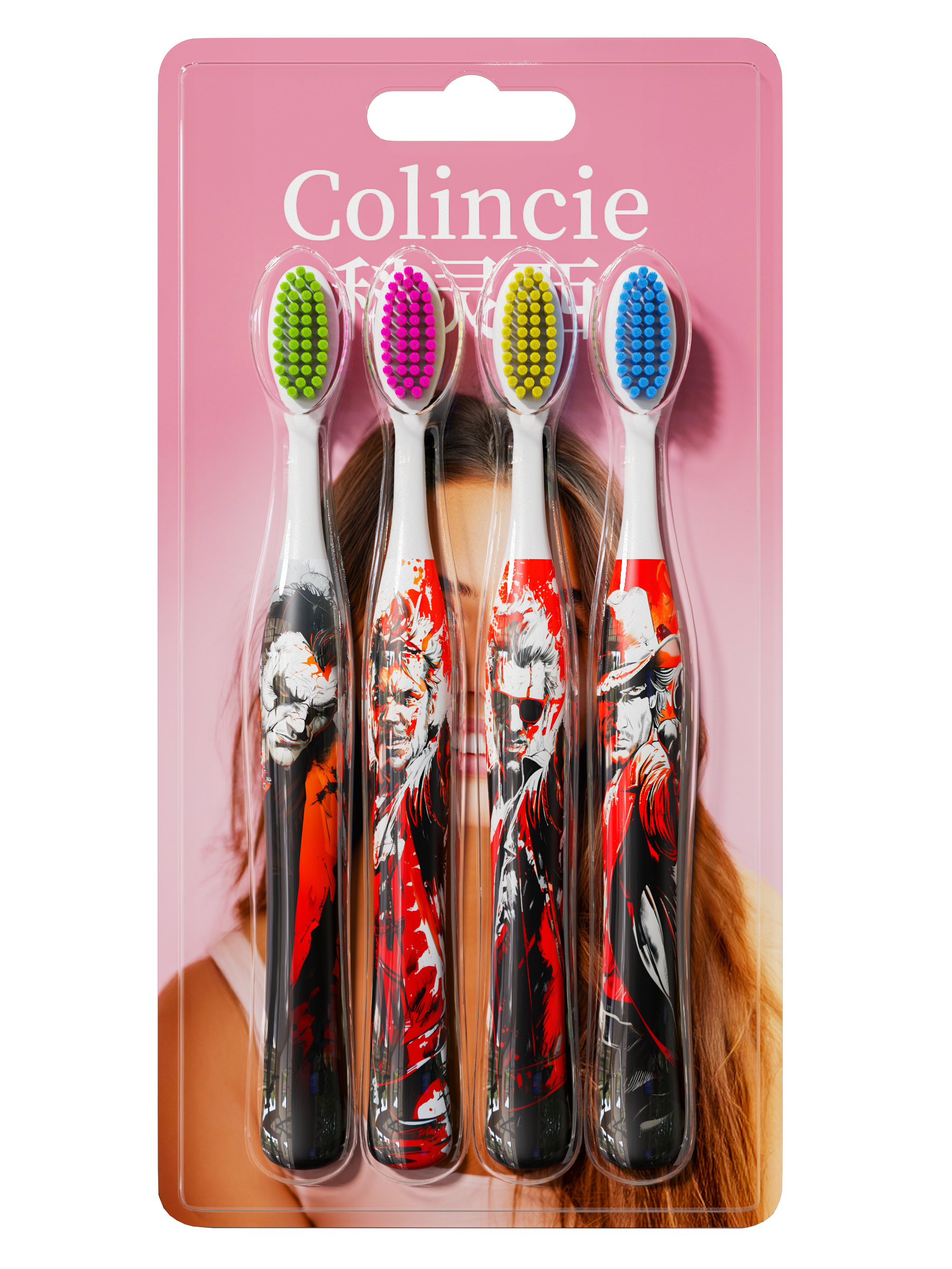 Colincie 4-Pack Adult Toothbrush with Printed Handle