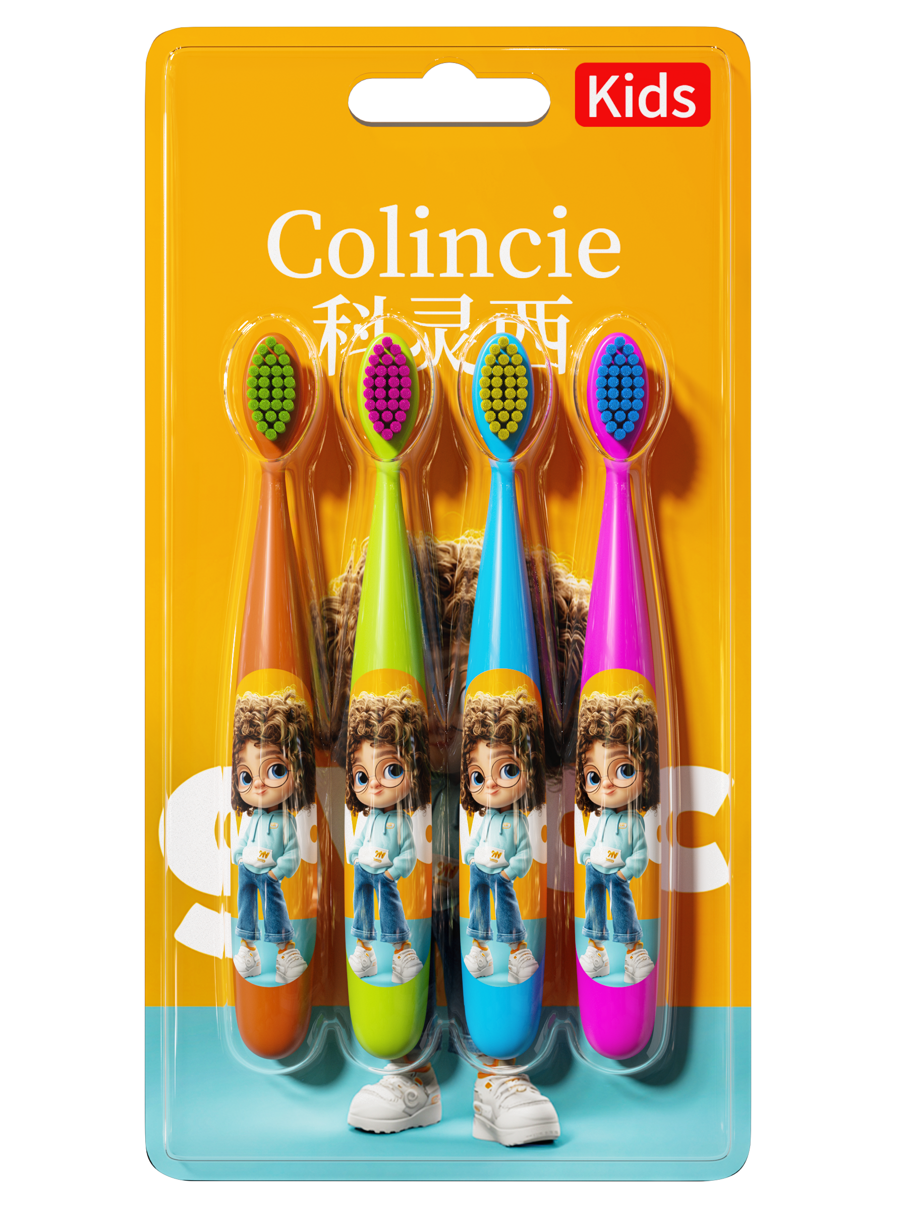 Colincie 4-Pack Kids Toothbrush with Original Cartoon Girl Print