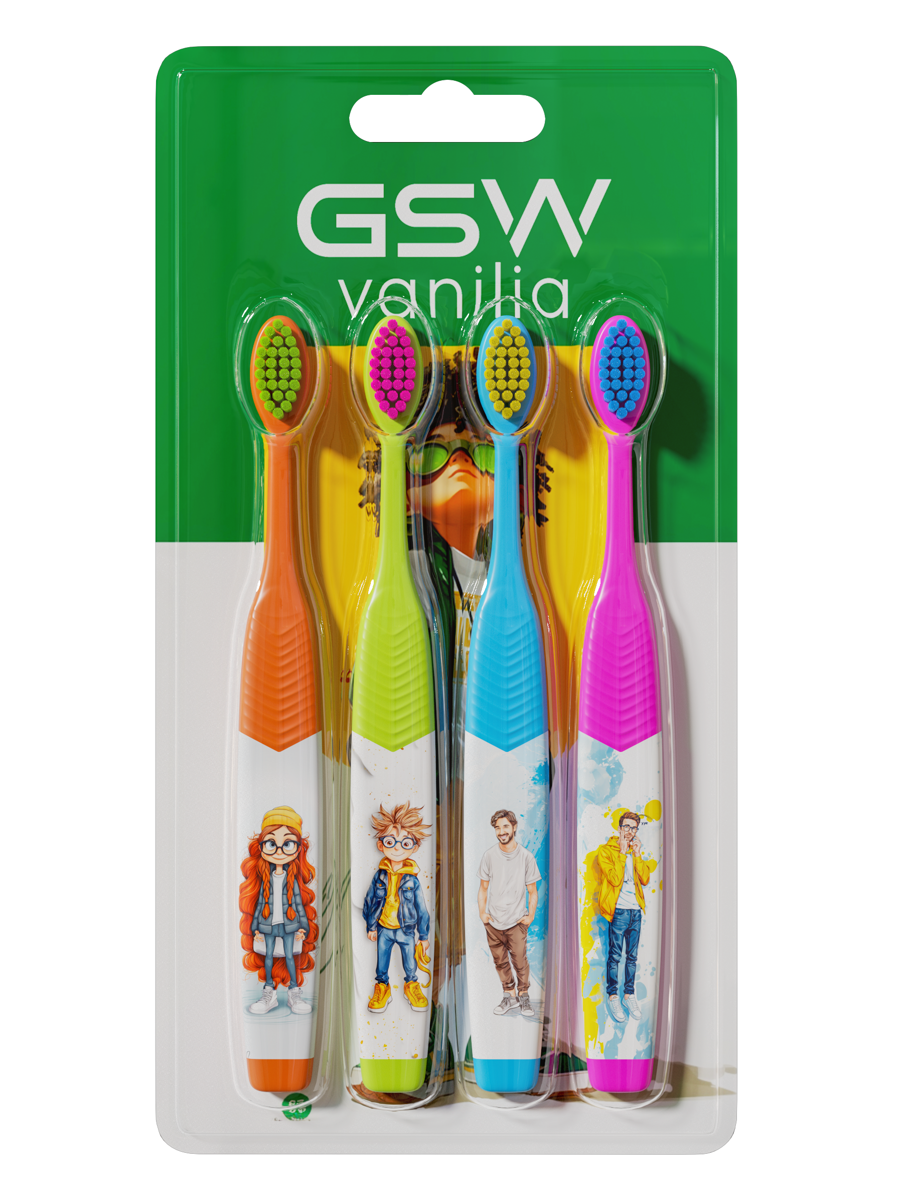 4-Pack Kids' Wide-Grip Toothbrush Set with Original Cartoon Characters