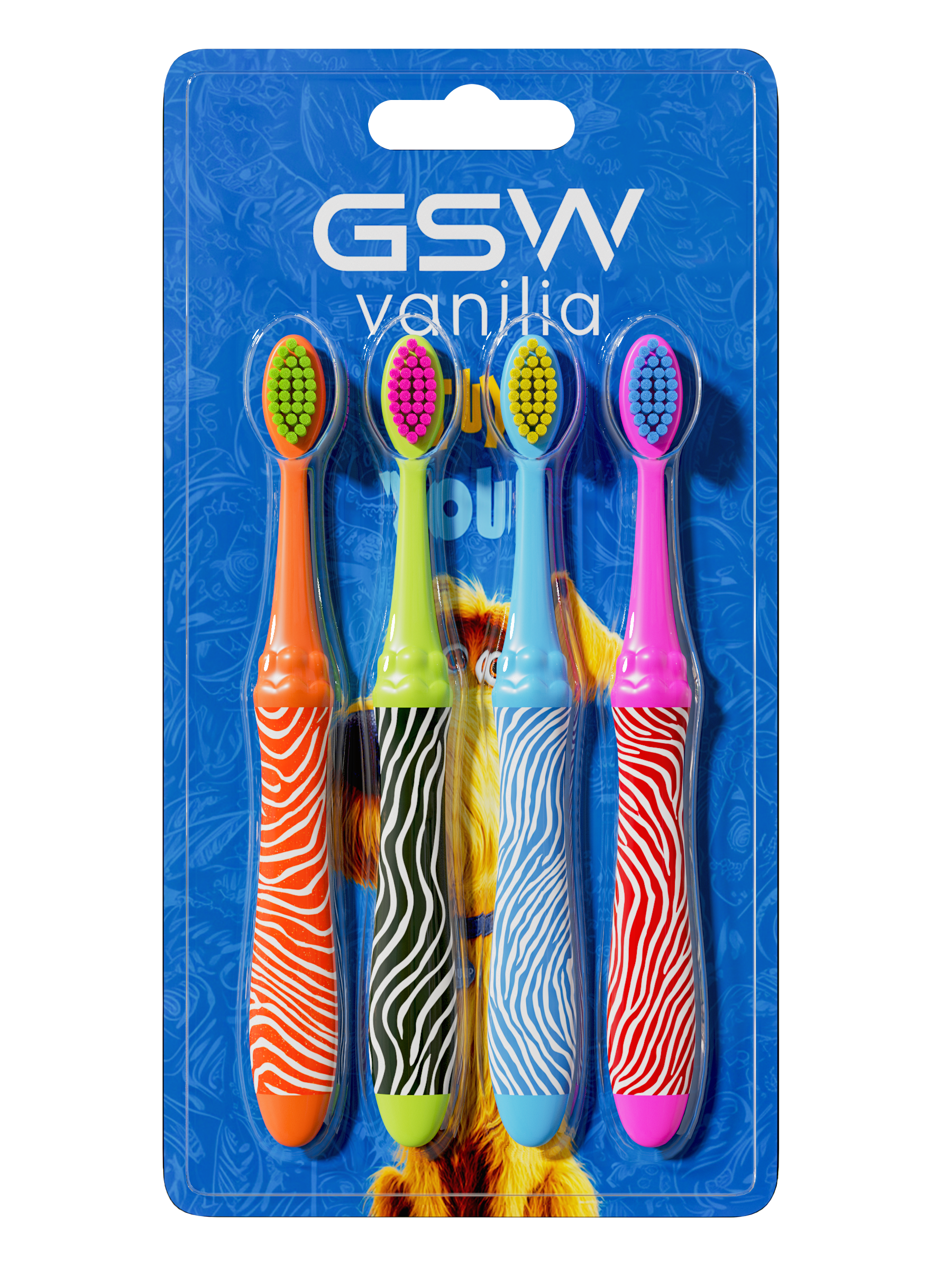 Pawprint Zebra-Stripe Kids' Toothbrush Set